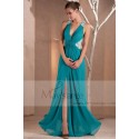 Sexy Turquoise Long Dress Deep V Neckline And Slit In Front - Ref L141 - 03