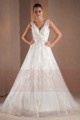 A-Line V-Neck Open Back Boho Wedding Dress With Appliques - Ref M312 - 03