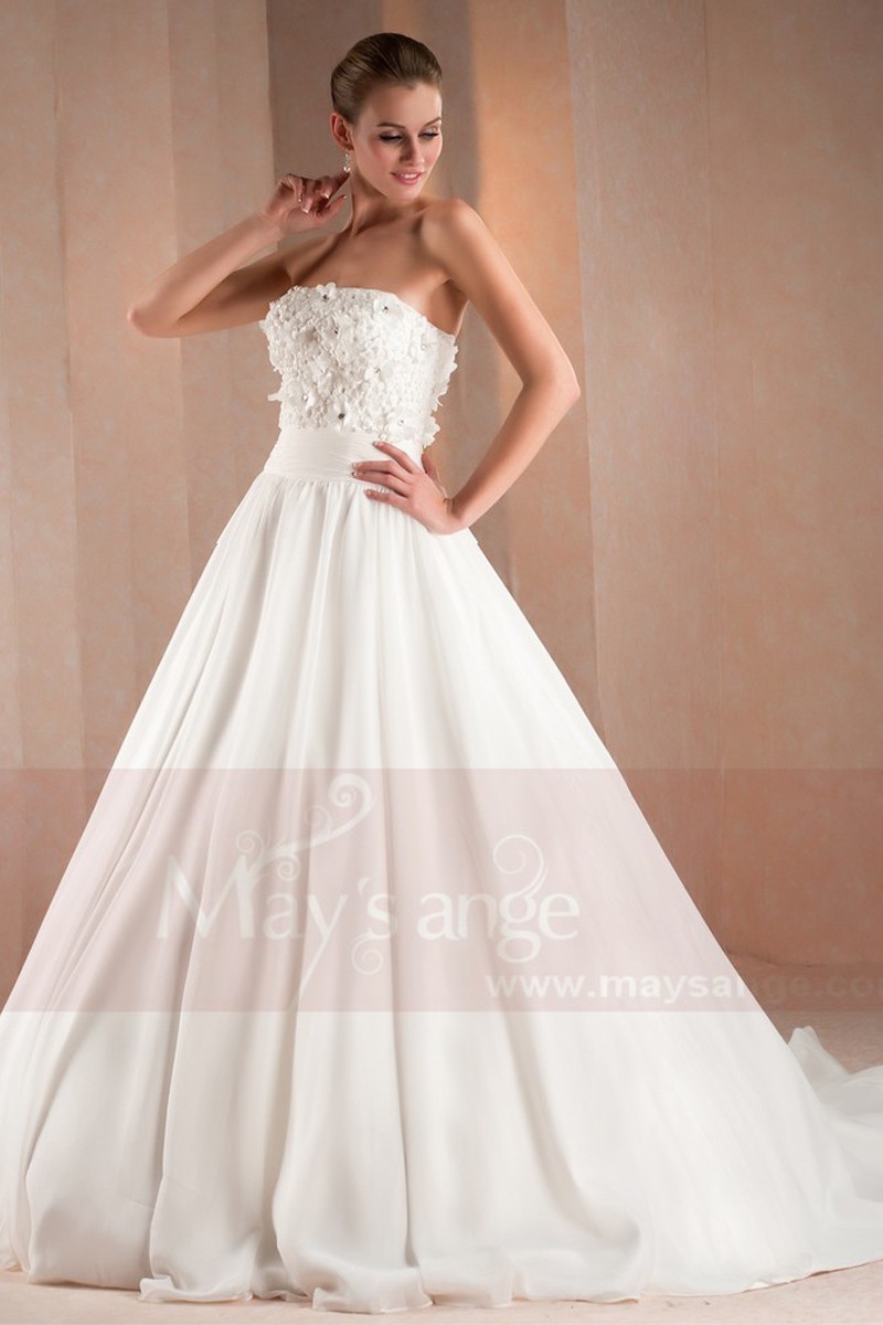 Beautiful Flower White Strapless Bridal Gown - Ref M331 - 01