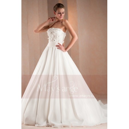 Beautiful Flower White Strapless Bridal Gown