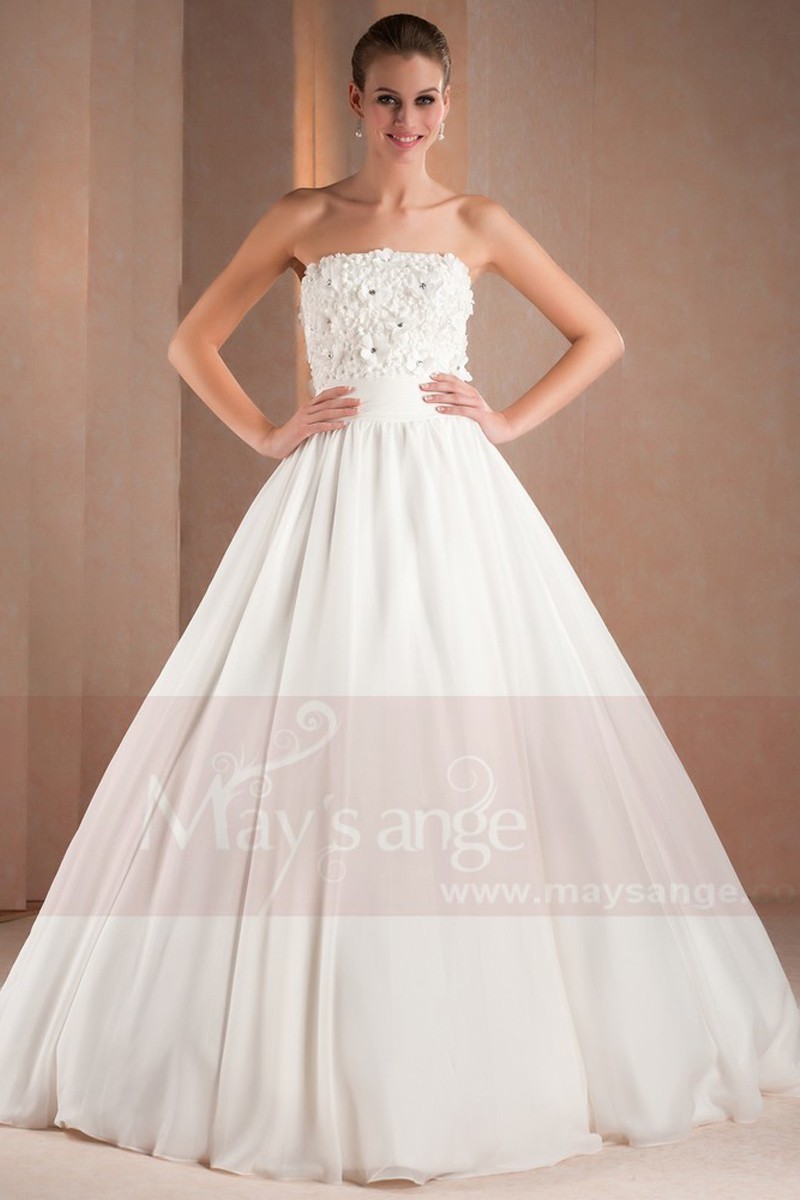 Classy White Strapless Rose Petals Bridal Dress Long Wedding Dress