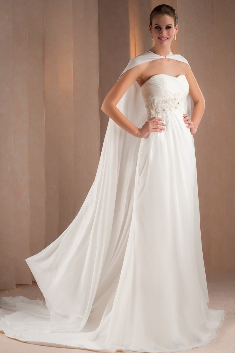 Empire Strapless Chiffon Bridal Gown With Cape