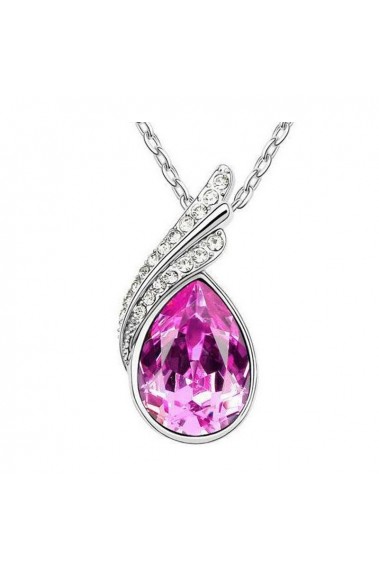 Best pink crystal pendant silver chain - F040 #1