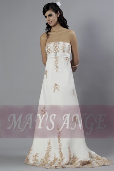 Strapless A-Line Wedding-Dress With Golden Embroidery - M004 #1