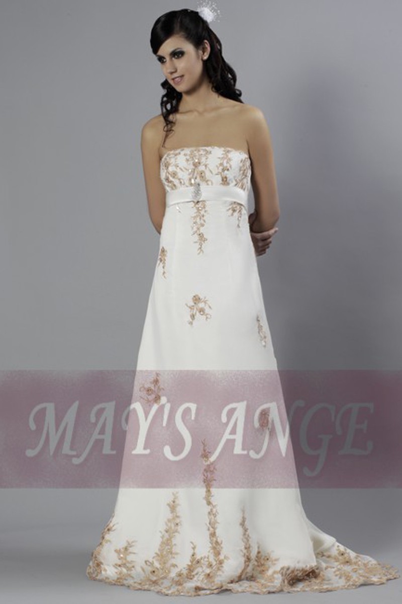Strapless A-Line Wedding-Dress With Golden Embroidery - Ref M004 - 01