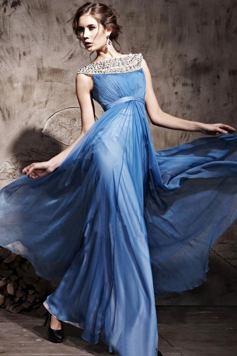 Robe de soirée Impératrice Bleu Azur - Ref PR070 - 01