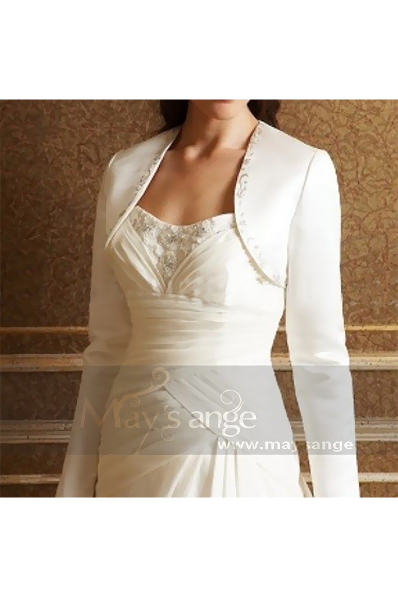 Pretty thick satin white bridal bolero - Ref BOL046 - 01