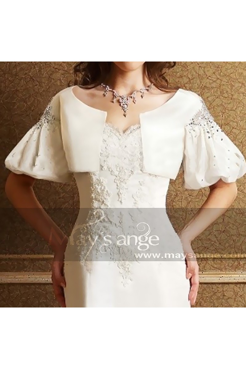 White bolero wedding with short sleeve - Ref BOL050 - 01