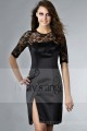 Discount black satin cocktail dress lace C132 - Ref C132 Promo - 02