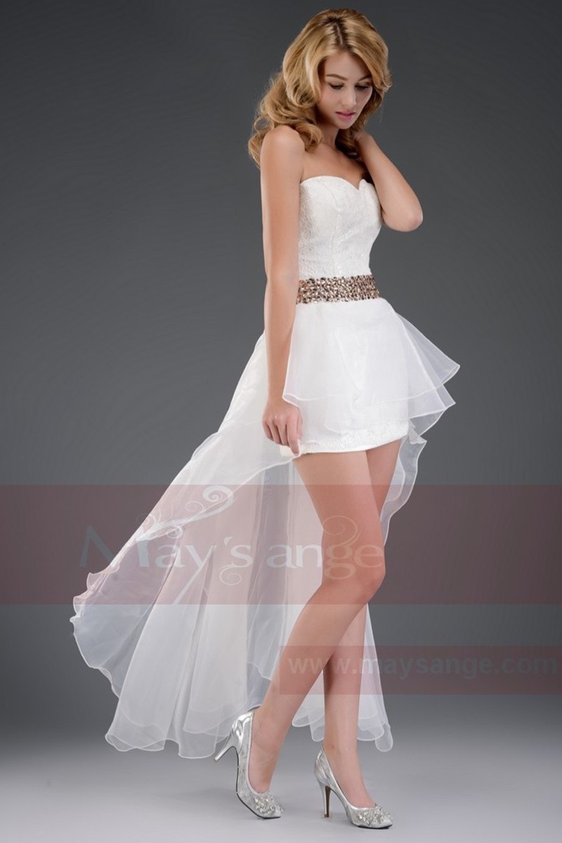 Asymetric White Sexy Dress With Golden Belt For Cocktail Party 