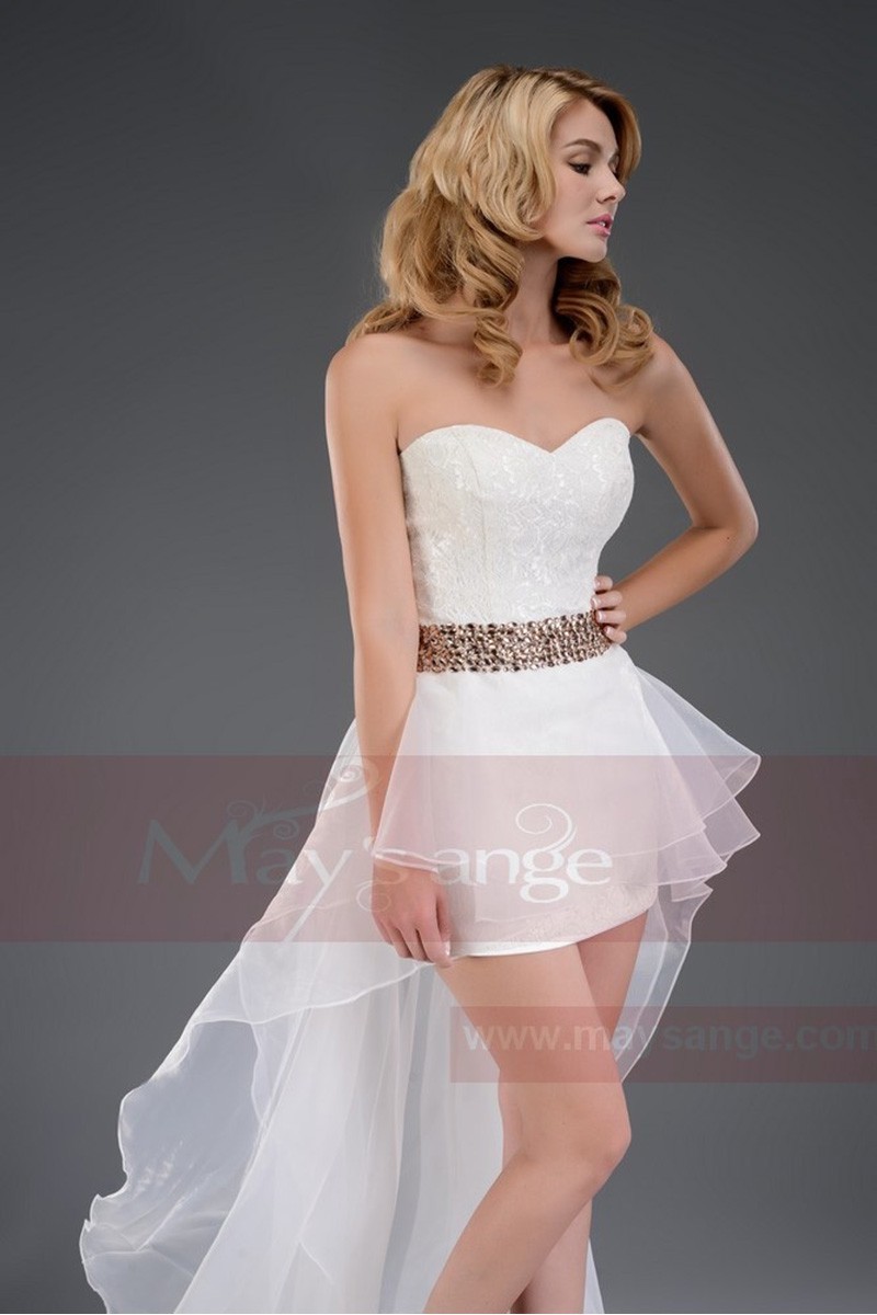 Asymetric White Sexy Dress With Golden Belt For Cocktail Party - Ref L106 - 01