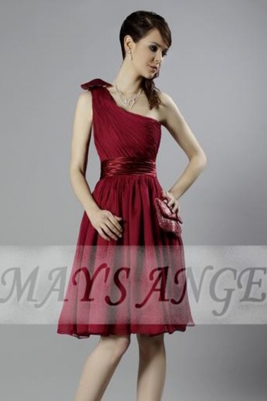 Short One-Shoulder Raspberry Party Dress - C055 #1