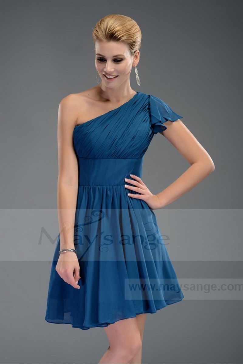 Solde robes femme courte bleu avec manchette C485 - Ref C485 Promo - 01