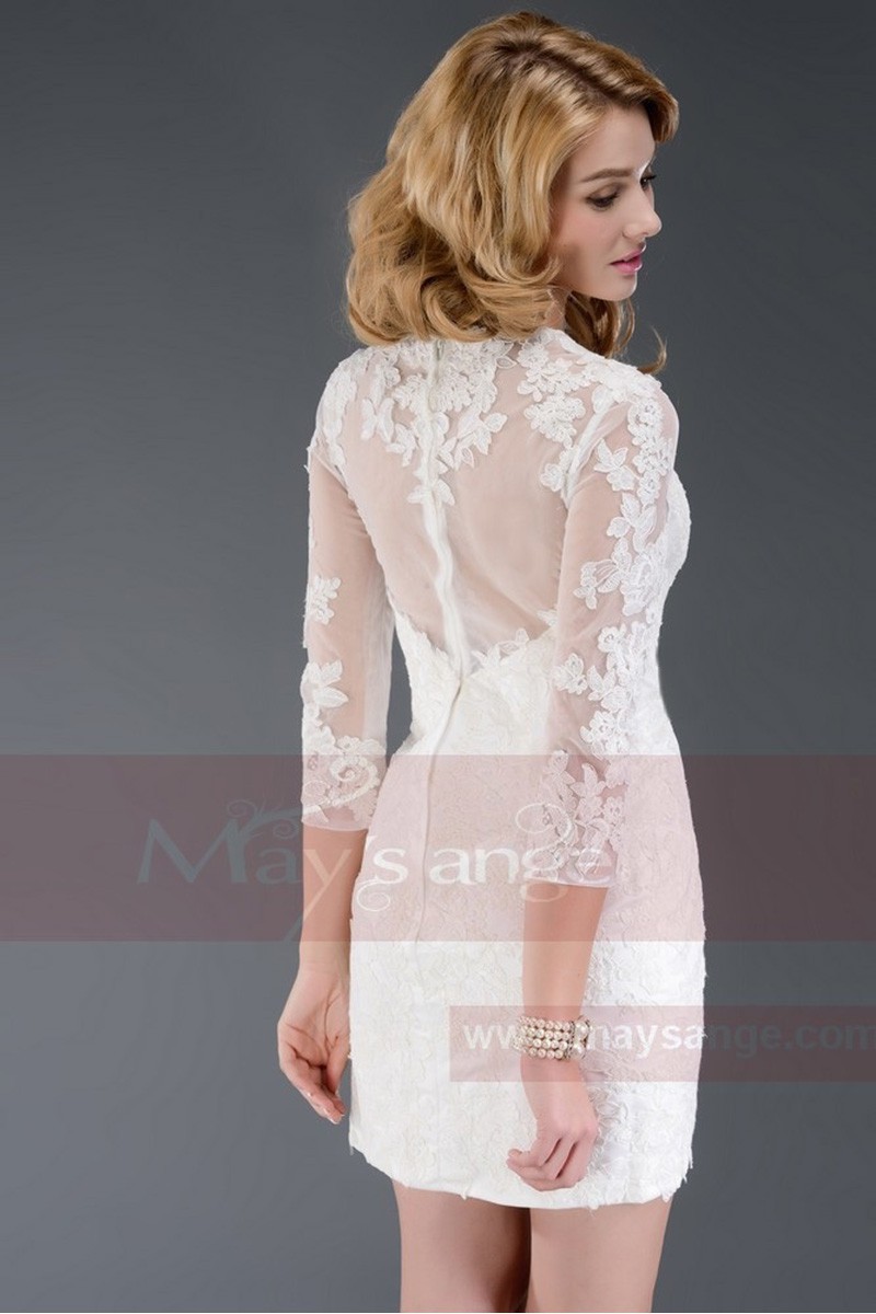 Lace Long Sleeve Mini Dress – Elegant White Cocktail Outfit