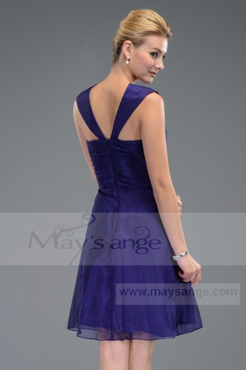 Short A-Line Purple Cocktail Dress With Wide Straps - Ref C509 - 01