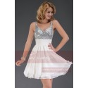 SHORT COCKTAIL DRESS WITH GLITTER V NECKLINE AND THIN STRAPS - Ref C538 - 02