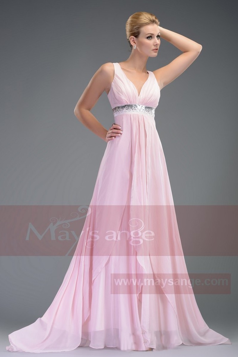 ELSA robe se soirée chic rose avec bretelle - Ref L504 - 01