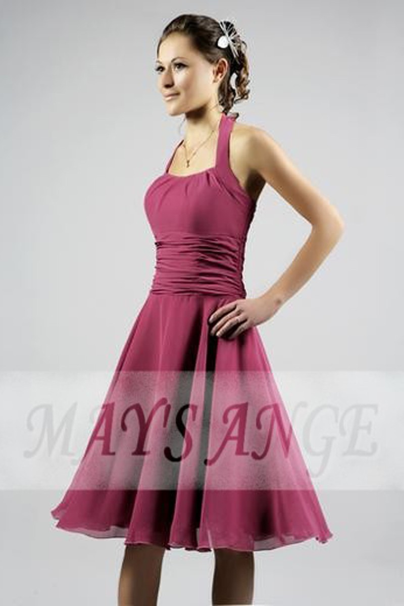 High-Neck Halter Raspberry Short Party Dress - Ref C059 - 01