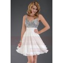 SHORT COCKTAIL DRESS WITH GLITTER V NECKLINE AND THIN STRAPS - Ref C538 - 04