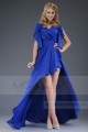 Robe cocktail bleu roi asymétrique manchettes ouvertes - Ref L100 - 02