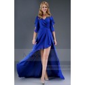 Robe cocktail bleu roi asymétrique manchettes ouvertes - Ref L100 - 06