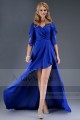 Robe cocktail bleu roi asymétrique manchettes ouvertes - Ref L100 - 06