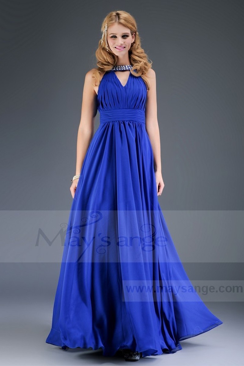 Champêtre Robe de soiré pour mariage bleu collier - Ref L033 - 01 Champêtre Robe de soiré pour mariage bleu collier - Ref L033 - 01