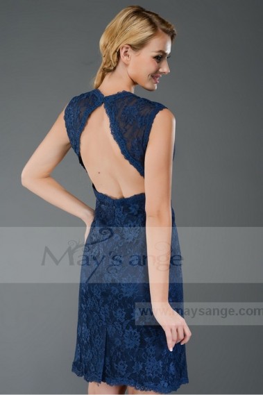 Short Gemstone Blue Lace Open-Back Cocktail Dress - C301 #1