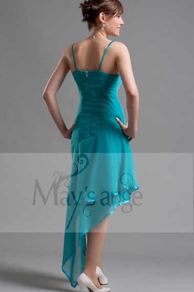 Turquoise Short Party Dress With Asymmetrical Hem - C064 #1