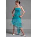 Turquoise Short Party Dress With Asymmetrical Hem - Ref C064 - 03