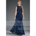 Long Blue Ocean Lace Evening Dress with Round Neck - Ref L524 - 03