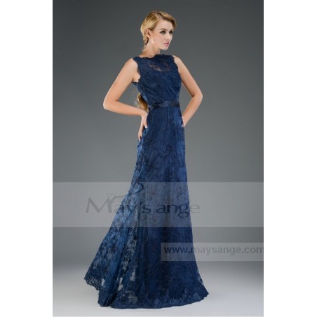 Robe de soirée bleu OCEAN dentelle col rond