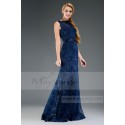 Long Blue Ocean Lace Evening Dress with Round Neck - Ref L524 - 04