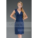 Short Gemstone Blue Lace Open-Back Cocktail Dress - Ref C301 - 06