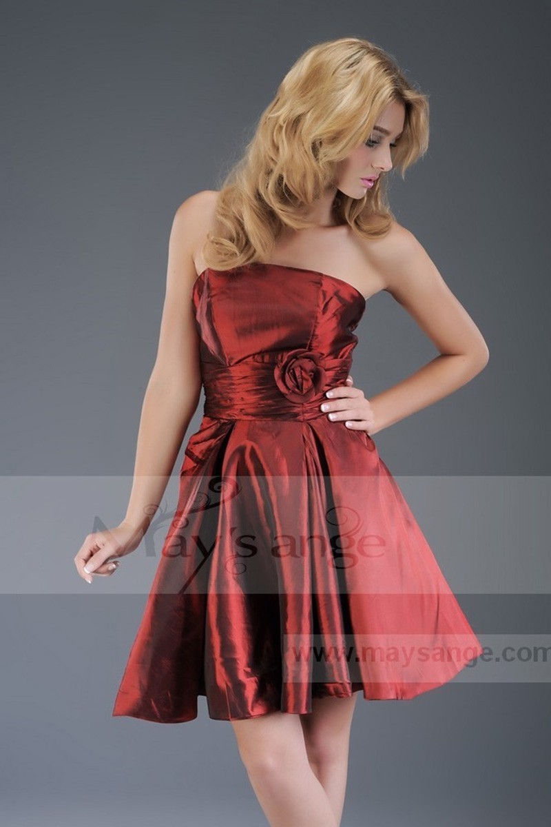Robe cocktail rouge bustier en taffetas - Ref C456 - 01 Robe cocktail rouge bustier en taffetas - Ref C456 - 01