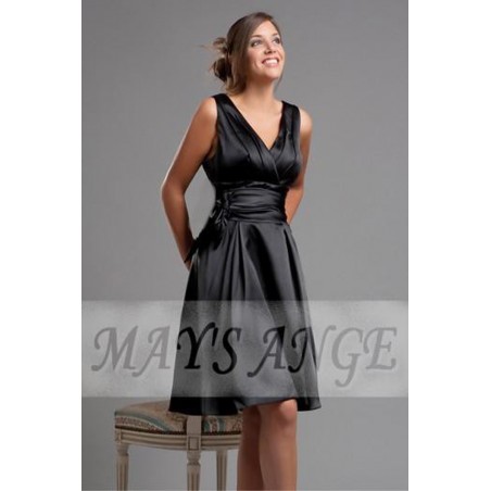 Short Black Cocktail Dress In Satin Fabric