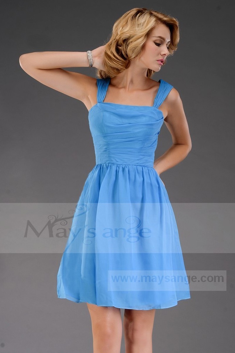 Robe de soirée courte Bleue - Ref C473 - 01 Robe de soirée courte Bleue - Ref C473 - 01