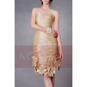 Golden Strapless Bridesmaid Dress With Flowers Hem - Ref C071 - 03