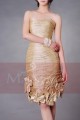 Golden Strapless Bridesmaid Dress With Flowers Hem - Ref C071 - 03