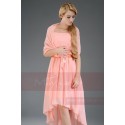 Toulouse asymmetrical dress pink salmon with a belt - Ref C655 - 03
