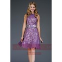 Short Embroidered-Lace Violet Homecoming Party Dress - Ref C600 - 04