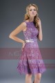 Short Embroidered-Lace Violet Homecoming Party Dress - Ref C600 - 05