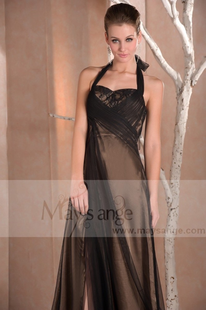 LONDONIENNE robe de soirée marron glace et noire - Ref L653 - 01 LONDONIENNE robe de soirée marron glace et noire - Ref L653 - 01