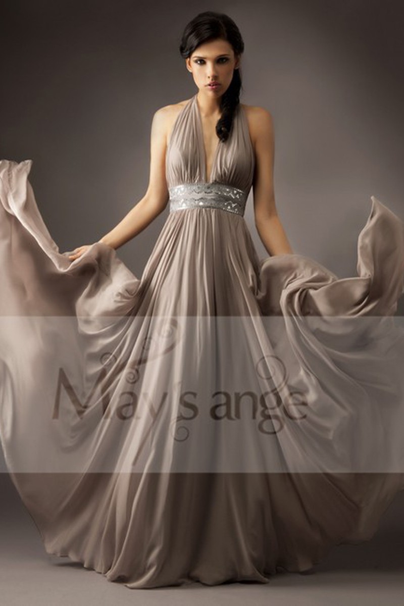 Robe longue de soirée Effet Ceinture Taupe - Ref L070 - Robes de Gala