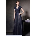 Robe de soirée bleu nuit dentelle manchettes - Ref PR084 - 02