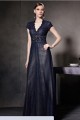 Robe de soirée bleu nuit dentelle manchettes - Ref PR084 - 02