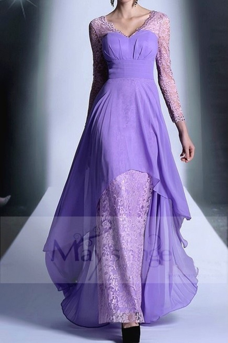 Robe Festivale longue violette en dentelle - Ref L656 - 01 Robe Festivale longue violette en dentelle - Ref L656 - 01