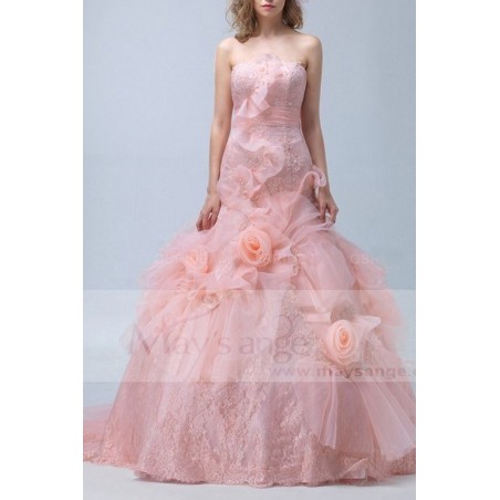 Robe de bal rose fleurs glamours bustier