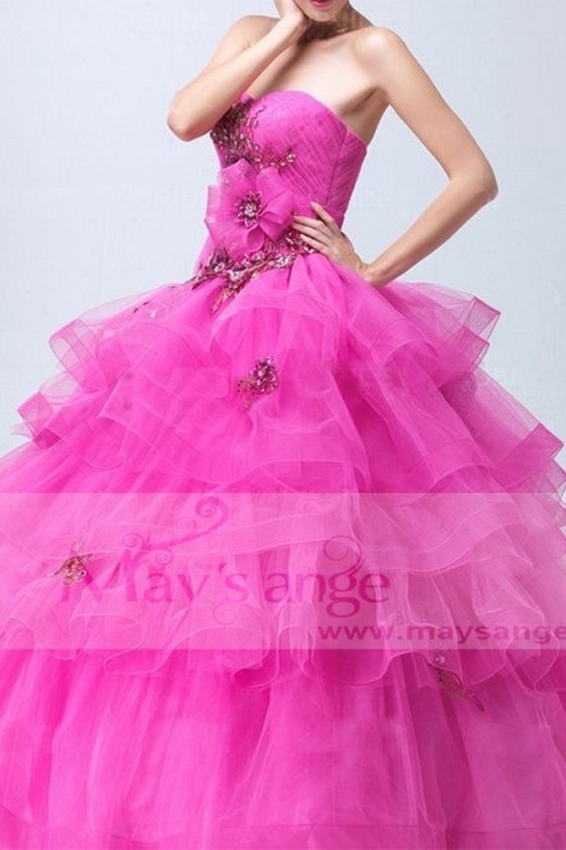 Robe de demoiselle d'honneur bustier fuchsia - Ref P059 - 01 Robe de demoiselle d'honneur bustier fuchsia - Ref P059 - 01