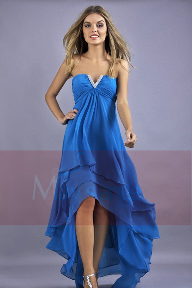 Blue Asymetrical Cocktail Dress - Ref C083 - 01
